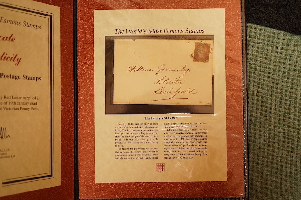 A Penny Black Cover and a Penny Red Letter, in Westminster Collection cases with certificates